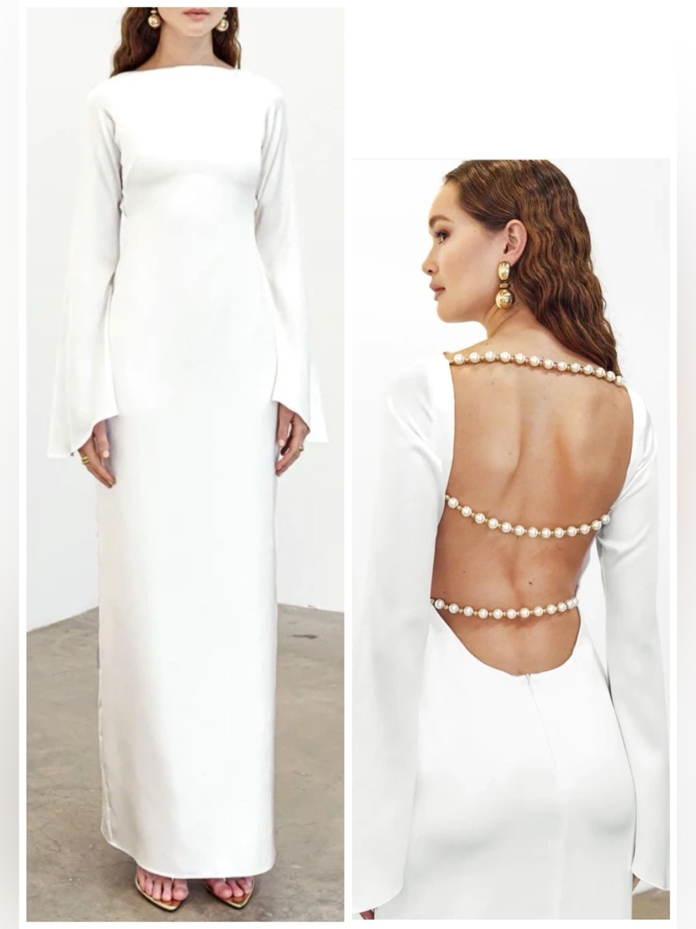 NWT Khanums Keidi Dress With Pearl Gold Bead Detail White Open Back Sz S